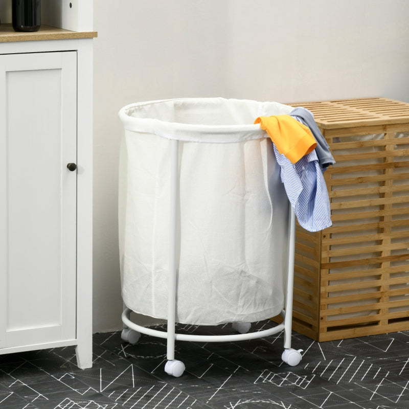 Rolling Laundry Basket on Wheels, 100L Cream White Hamper with Removable Bag