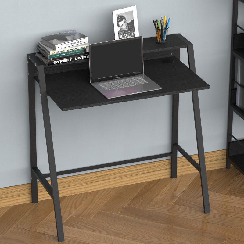 Black Home Office Writing Desk with Storage Shelf 84x45cm