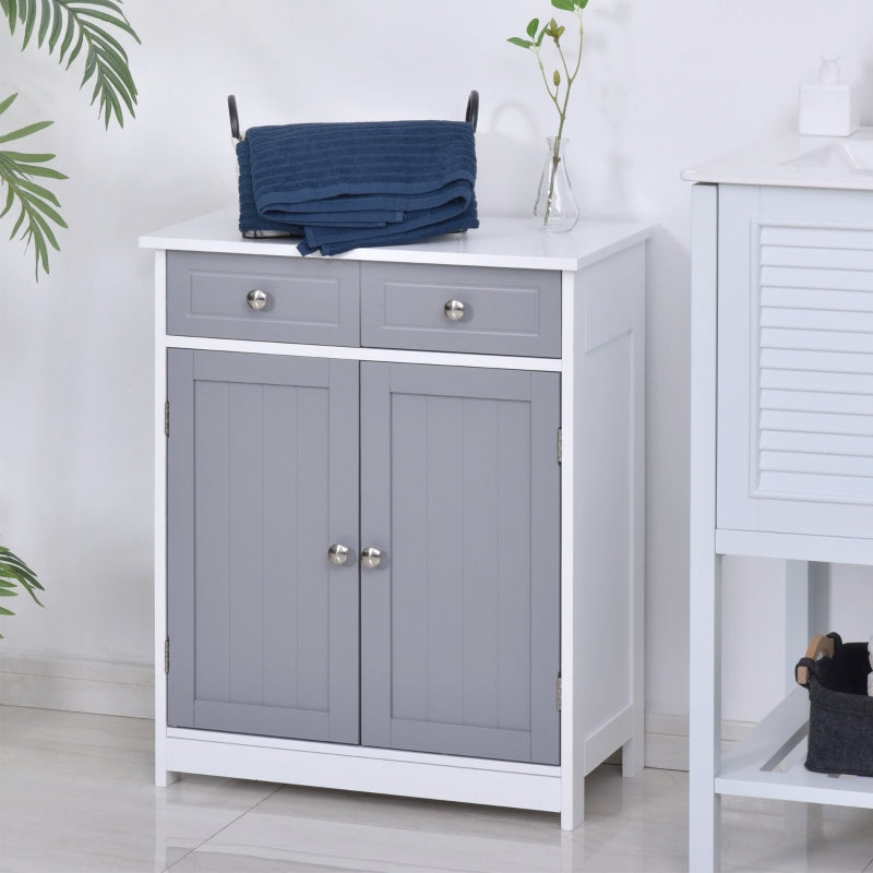 Freestanding Bathroom Storage Cabinet 75x60cm Grey White 2 Drawers Cupboard