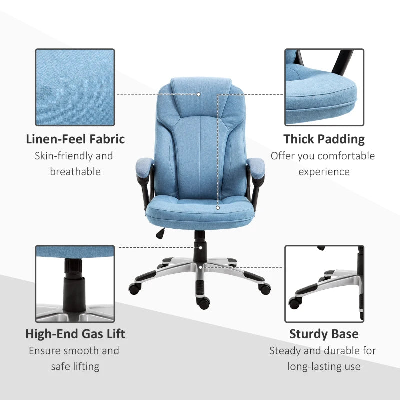 Blue Linen Fabric Office Chair with Adjustable Height and Swivel Wheels