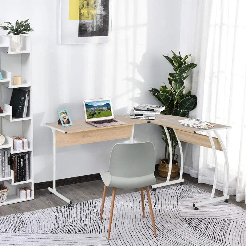 Natural L-Shaped Wood and Steel Computer Desk - 112.5x152x74cm