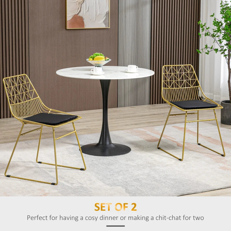 Gold Metal Dining Chairs Set of 2 with Velvet Cushion