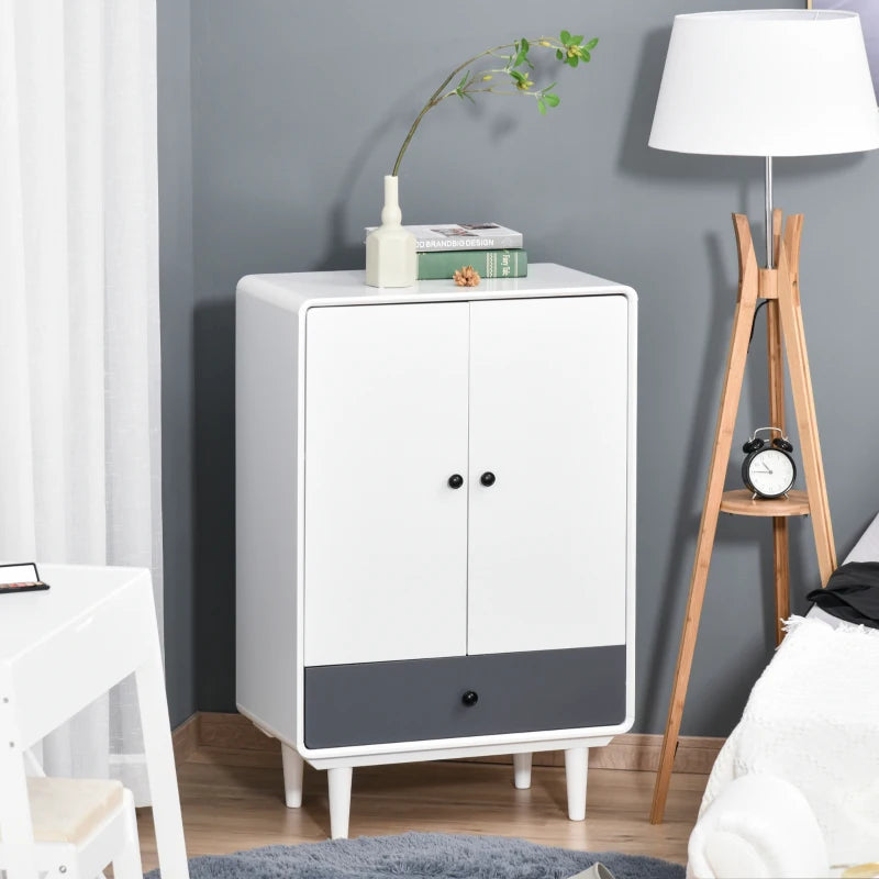 Modern White & Grey Cabinet with Doors & Drawer for Bedroom/Living Room