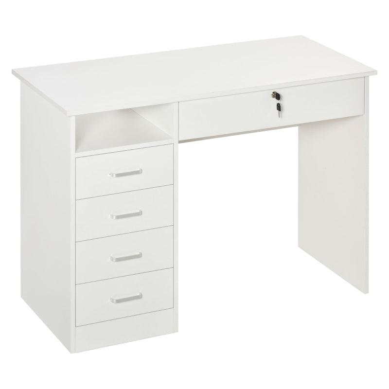 White Computer Desk with Lockable Drawer and Storage Shelf, 110 x 50 x 76 cm