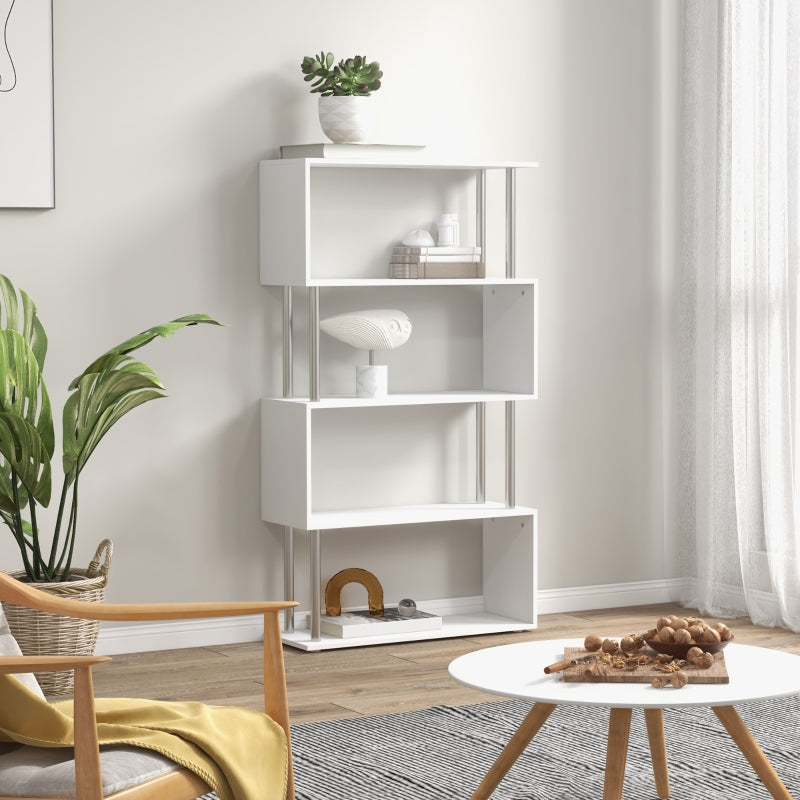 White S-Shaped 5-Tier Bookcase - Modern Freestanding Storage Shelf