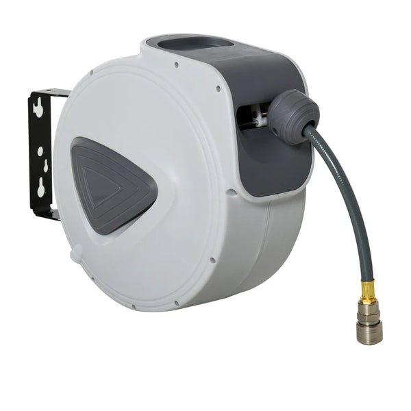 Retractable Air Hose Reel 15m+140cm, Black, 3/8" Hose Diameter, 1/4" BSP Connector, Wall Mount Auto Rewind