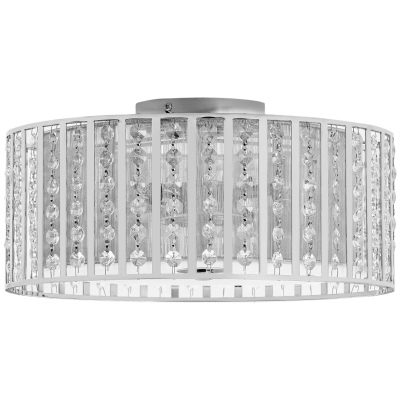 Modern Crystal Chandelier Ceiling Light, Double Layer Lampshade, Round Pendant - Silver, 4 G9 Bulbs, 35cm