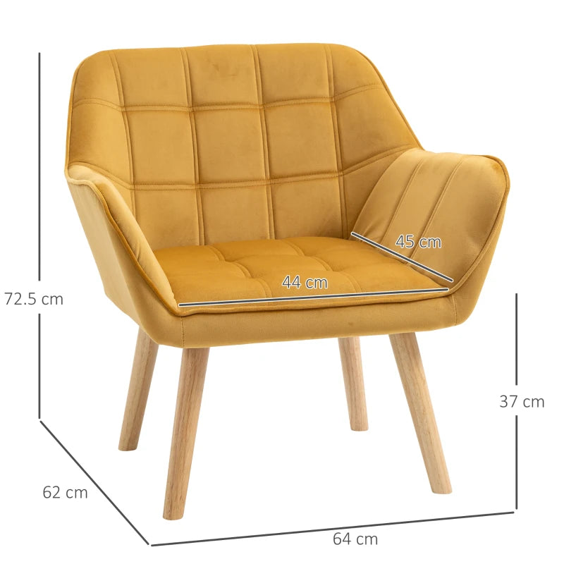 Yellow Modern Armchairs Set of 2 with Wide Arms and Slanted Back
