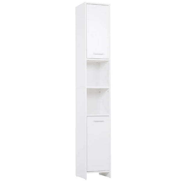 White Slim Tall Bathroom Storage Cabinet with Door & Shelves