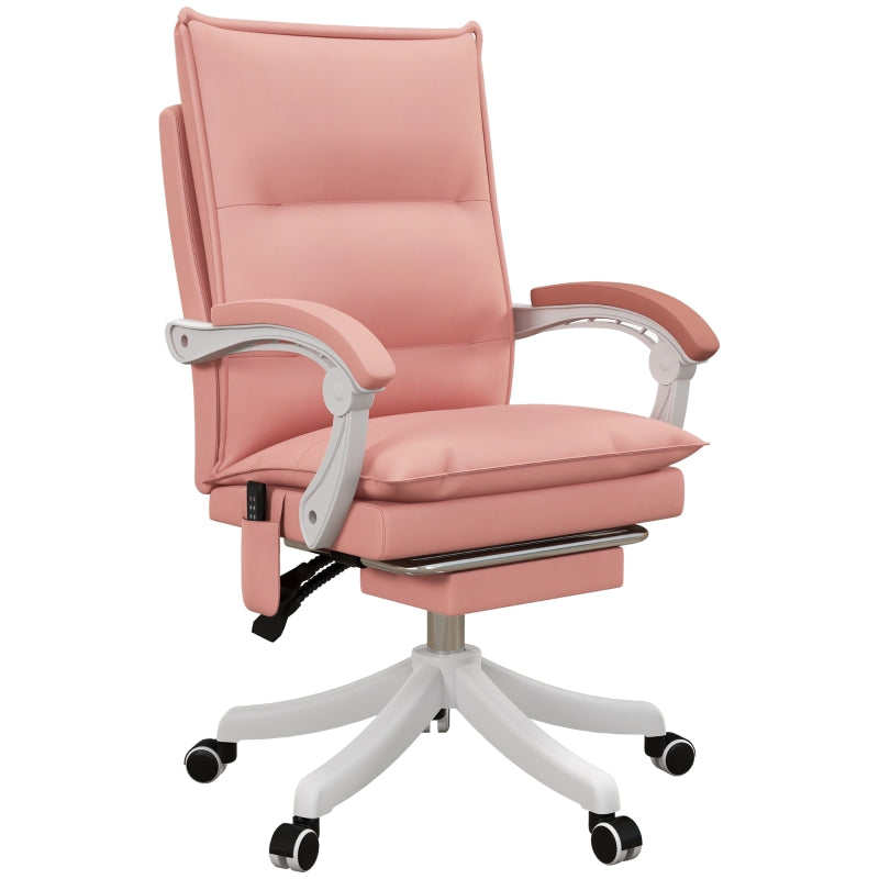 Vinsetto Pink Massage Office Chair with Heat and Footrest