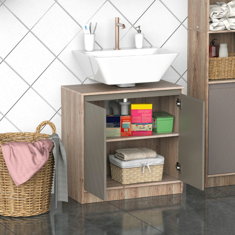 Grey Under Sink Storage Cabinet with Adjustable Shelf - Bathroom Cupboard