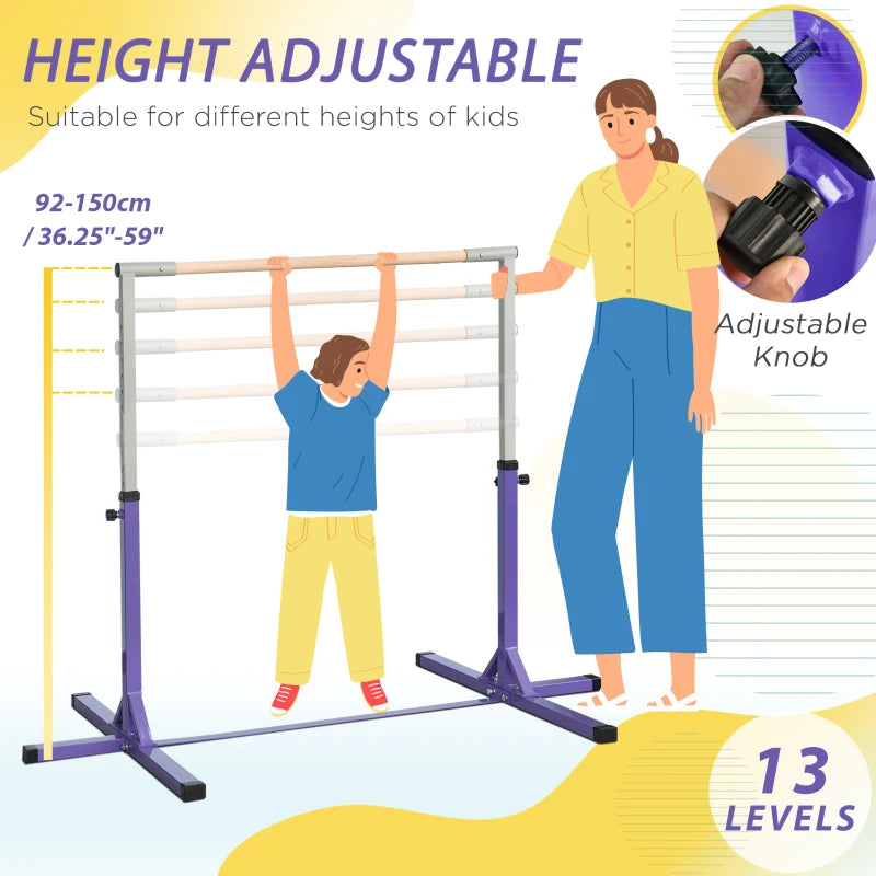 Adjustable Purple Steel Gymnastics Bar for Kids