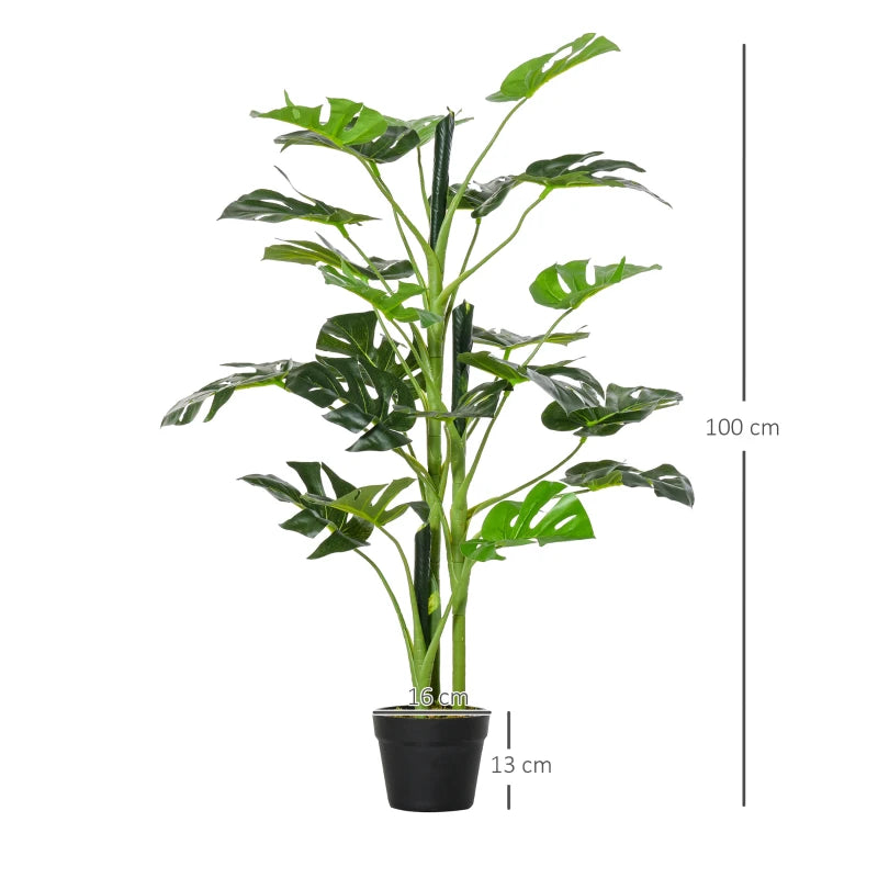 Green Artificial Monstera Tree Set, 100cm, 21 Leaves, Indoor/Outdoor Decor, Pack of 2