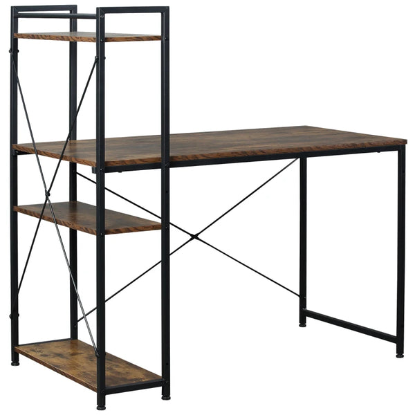 Rustic Brown and Black Reversible Computer Desk with Storage Shelves