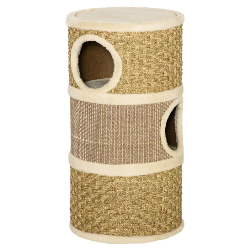 Cat Scratching Tower with Sisal Rope and Plush Platform - Grey