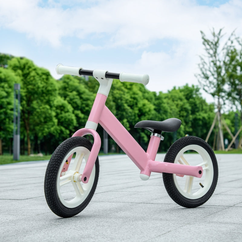 12" Pink Balance Bike for Kids - Adjustable Seat, 360° Rotation Handlebars