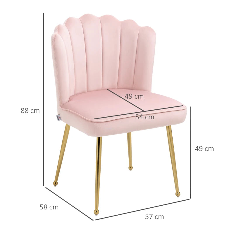 Velvet Pink Dining Chairs Set of 2 with Gold Metal Legs