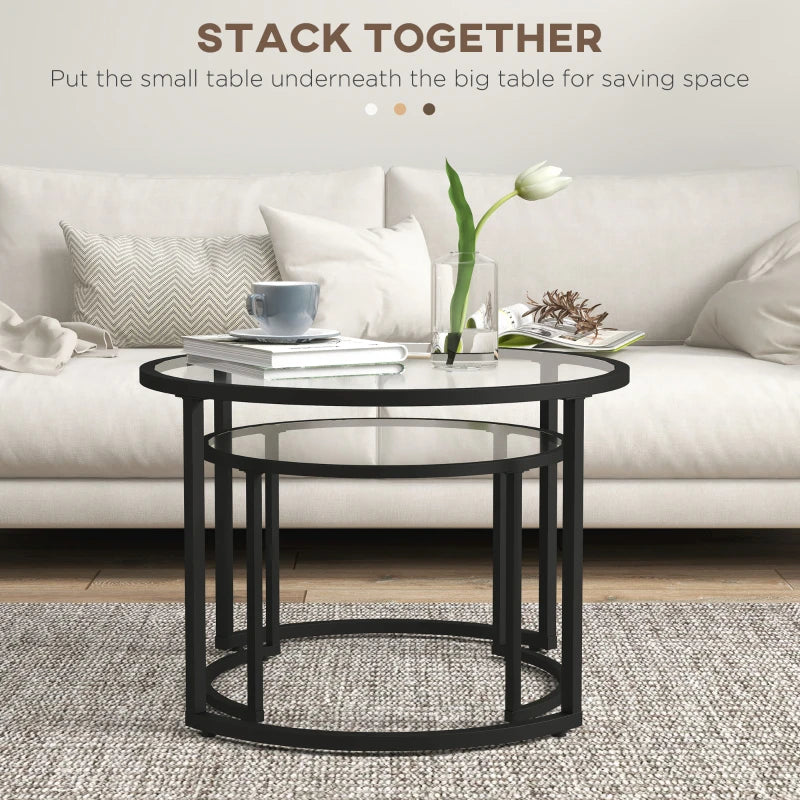 Modern Black Glass Nesting Coffee Tables Set