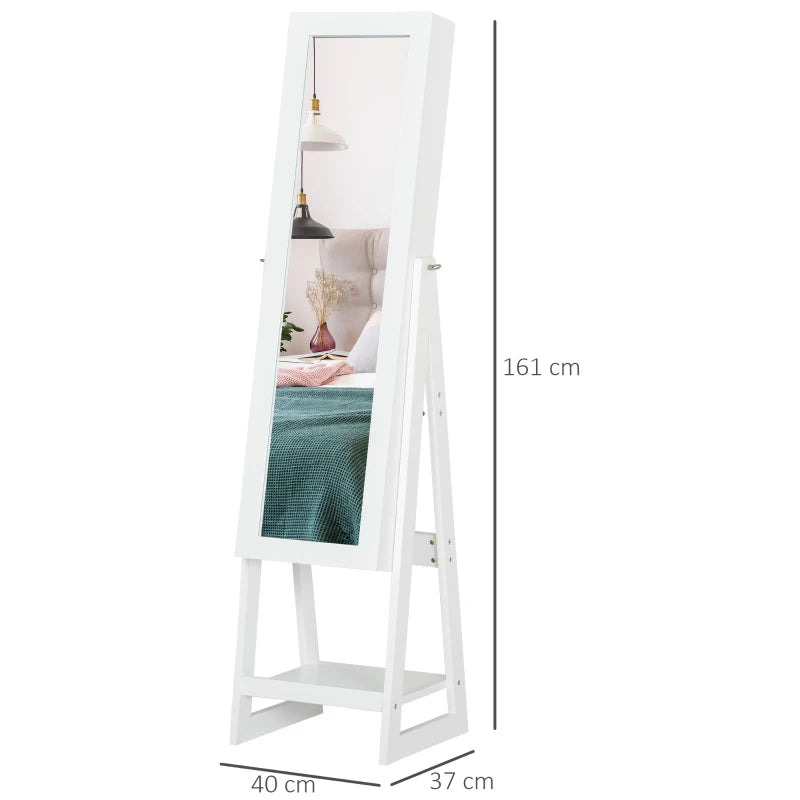 White Standing Mirror Jewellery Cabinet with LED Lights