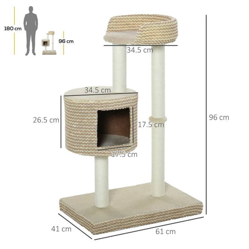 Beige Cat Tree Tower with Scratching Posts and Perch