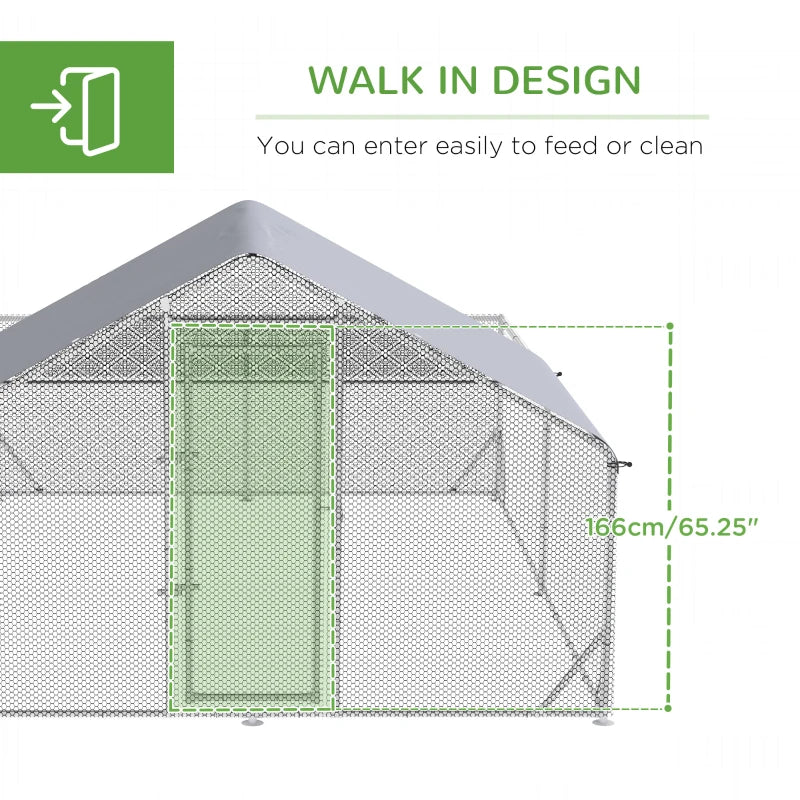 Walk-In Chicken Run with Roof, for Ducks, Chickens, Rabbits - Grey