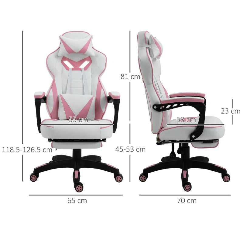 Pink Gaming Chair with Lumbar Support, Footrest, and Headrest