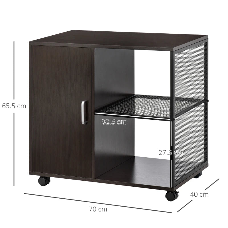 Brown Mobile Printer Stand with Storage Cabinet and Castors