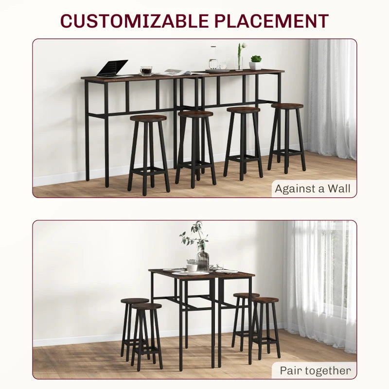 6-Piece Rustic Brown Bar Table Set with 2 Breakfast Tables and 4 Stools