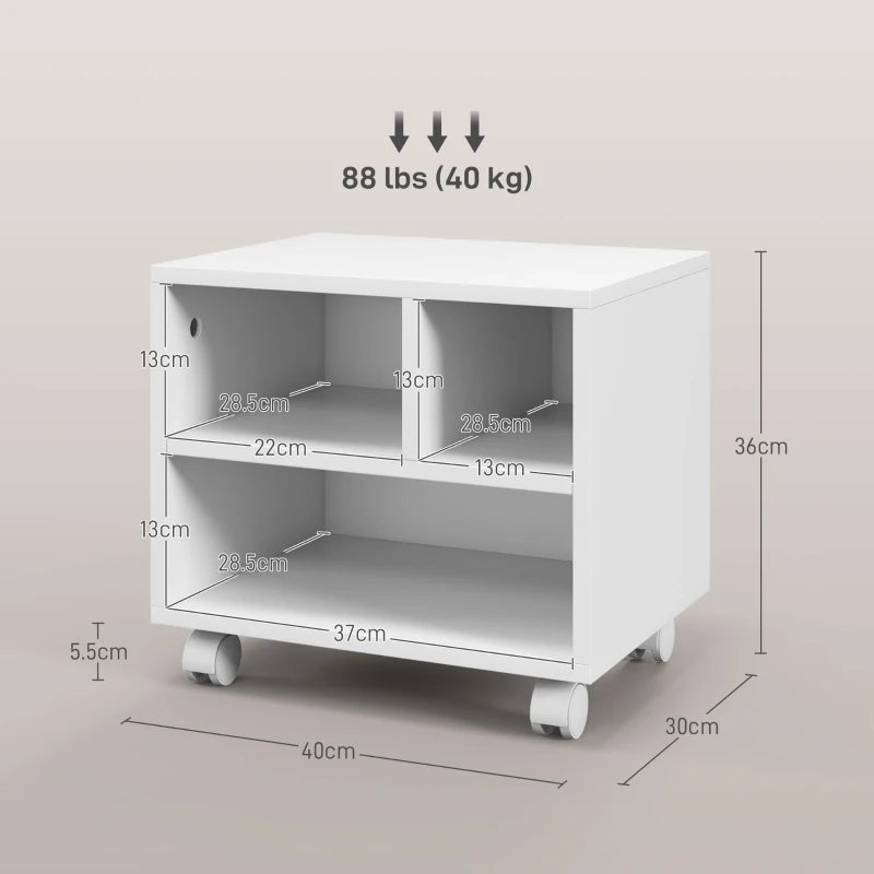 White 3-Compartment Printer Cart with Wheels