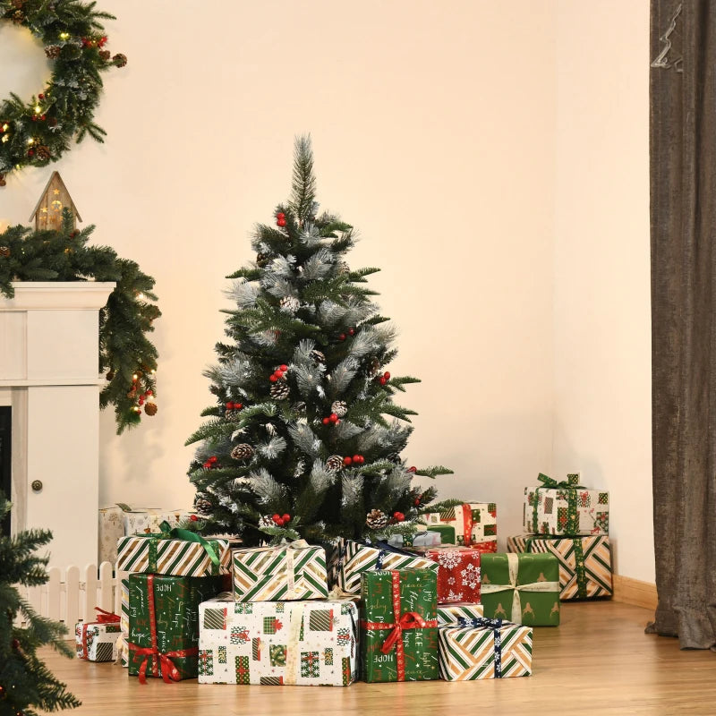 4FT Snow Dipped Christmas Pencil Tree - Red Berries & White Pinecones