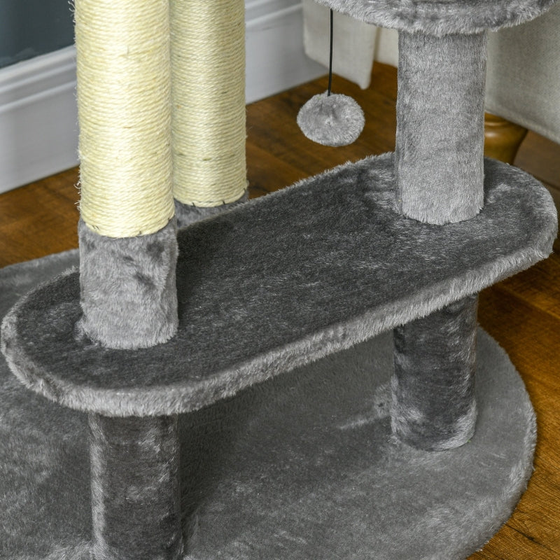 Grey Cat Tree Tower with Scratching Posts and Bed