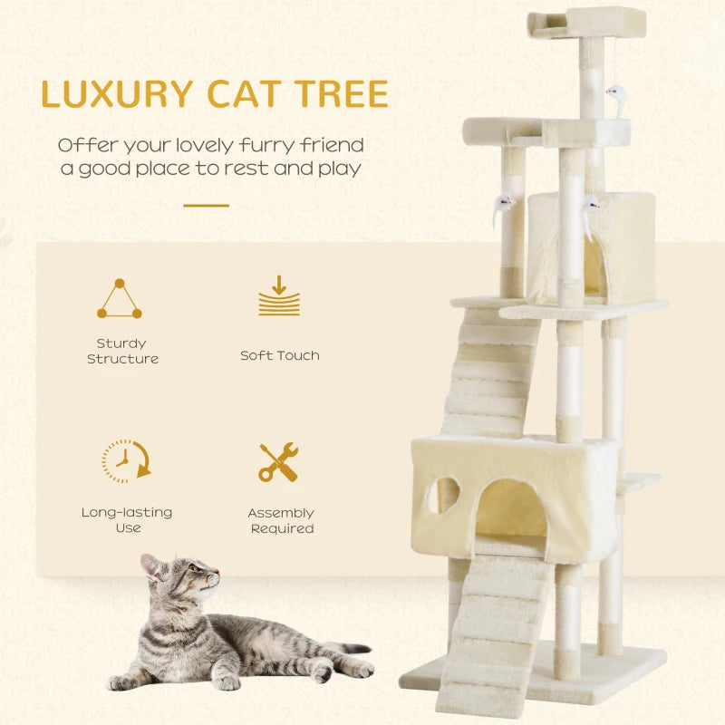 Beige Cat Scratching Post Tower - 27L×27W×28.5H cm