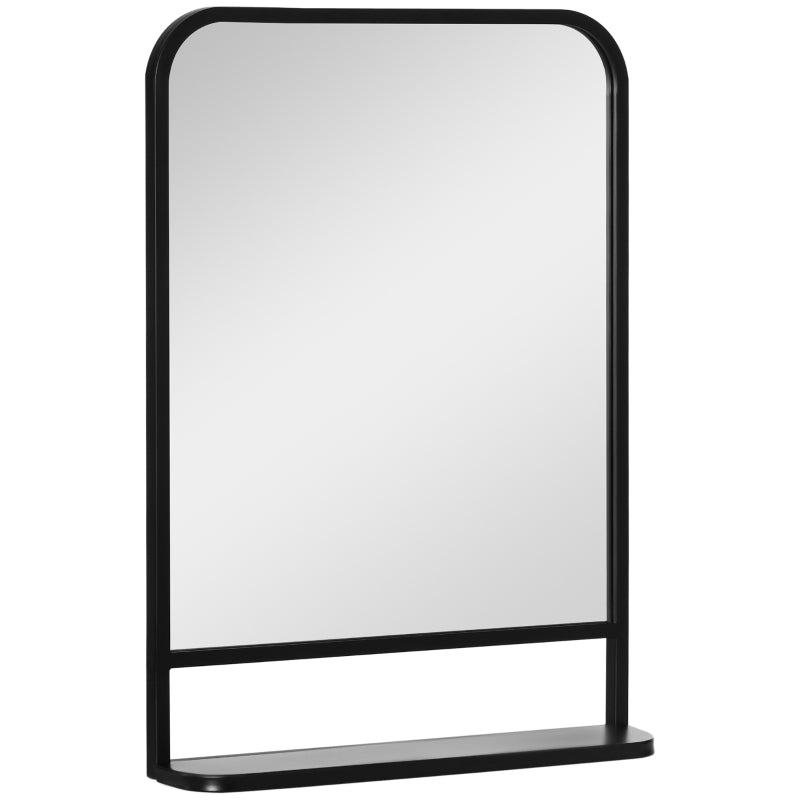 Black Square Wall Mirror with Storage Shelf, 70 x 50 cm - Modern Mirrors for Living Room, Bedroom