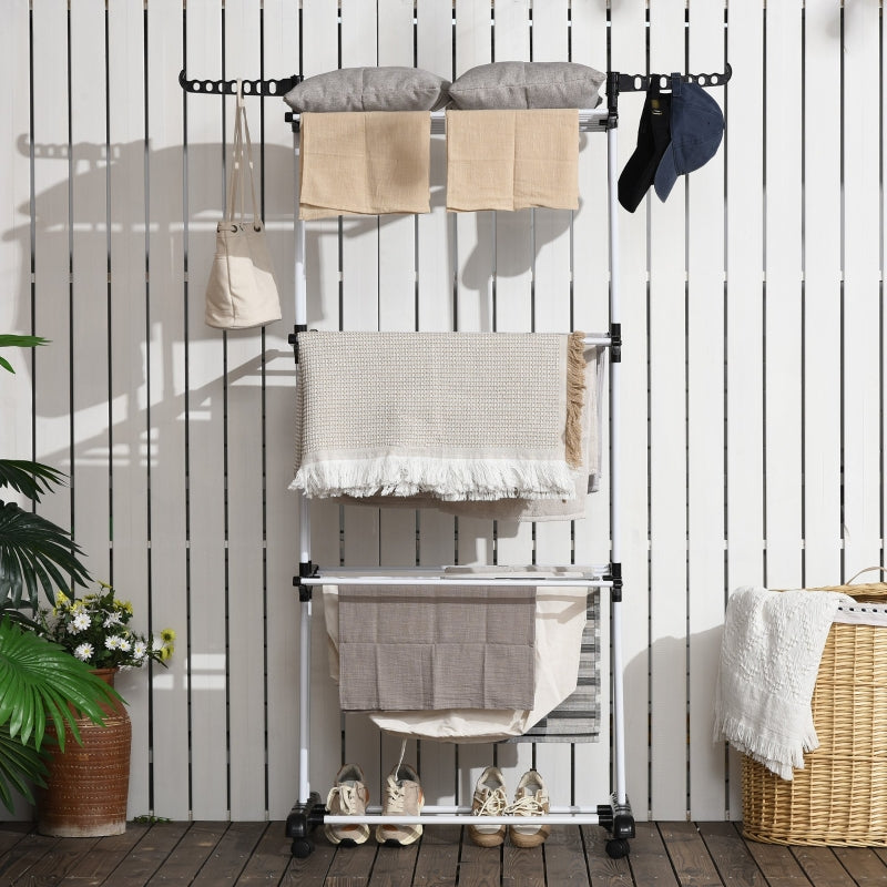 Black 4-Tier Foldable Steel Clothes Drying Rack with Castors