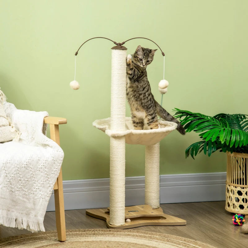 Cat Tree with Scratching Posts, Hammock, Toy Ball - Beige