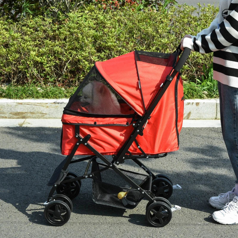 Foldable Pet Stroller with Reversible Handle - Blue