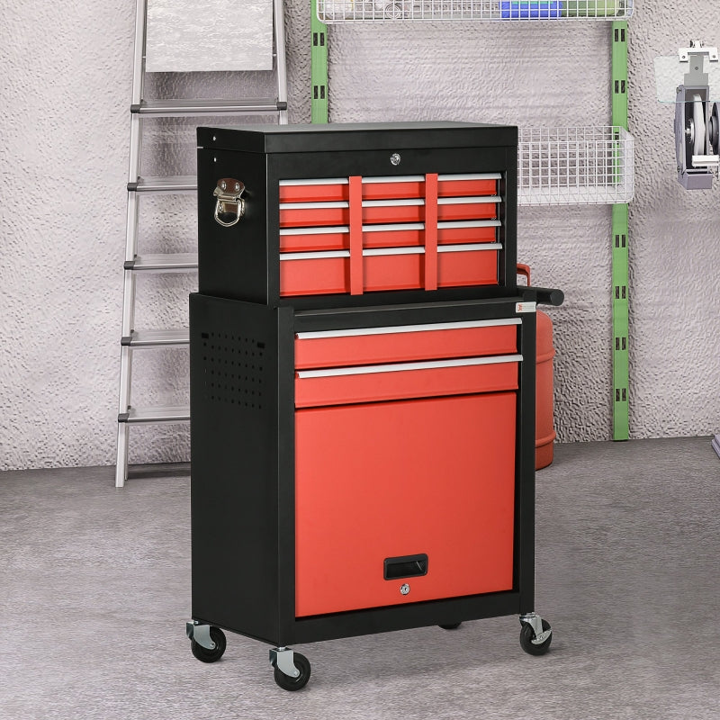 6-Drawer Black and Red Tool Cart with Wheels and Lockable Cabinet