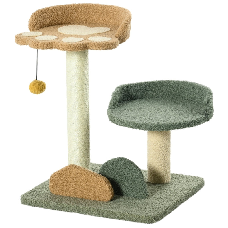 52cm Small Cat Tree with Scratching Posts, Beds, Toy Ball - Grey