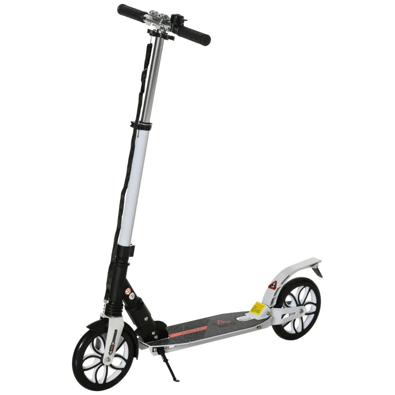 White Height-Adjustable Folding Urban Scooter with Rear Brake & Shock Absorption System
