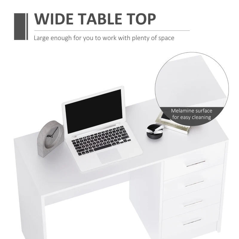 White High Gloss Computer Desk with Drawers