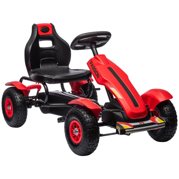 Red Kids Pedal Go Kart with Adjustable Seat and Handbrake