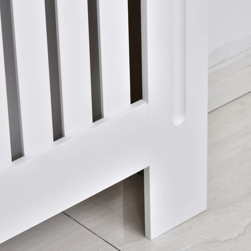 White Slatted Radiator Cover Cabinet with MDF Lined Grill (152 x 19 x 81 cm)