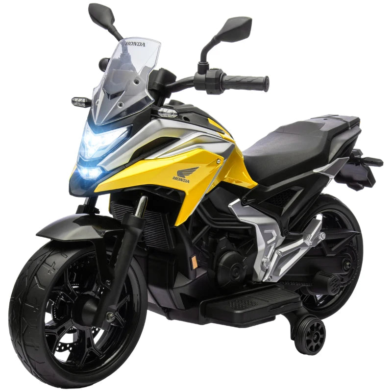 12V Yellow Kids Electric Motorbike with Music & Headlights - Honda Licensed