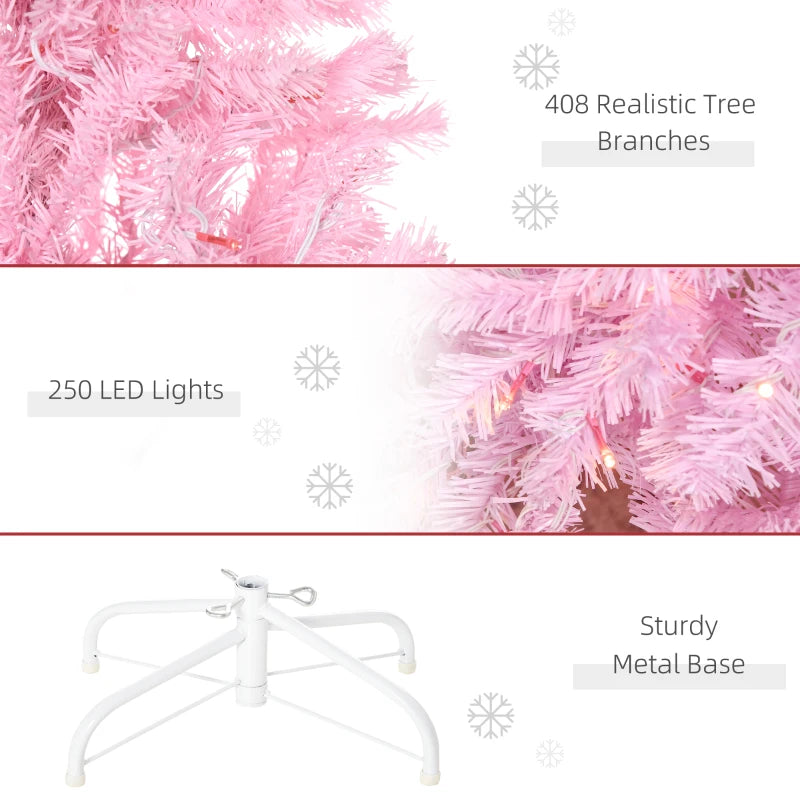 5FT Pink Prelit Pencil Slim Christmas Tree, 250 Warm White LED Lights, 408 Tips