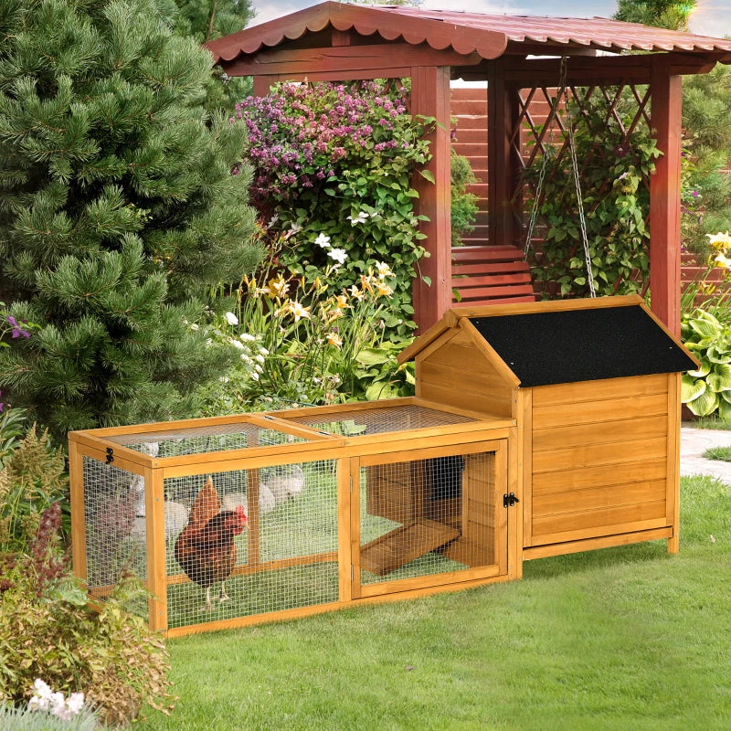Yellow Wooden Chicken Coop with Run and Nesting Box - 180 x 92 x 78 cm