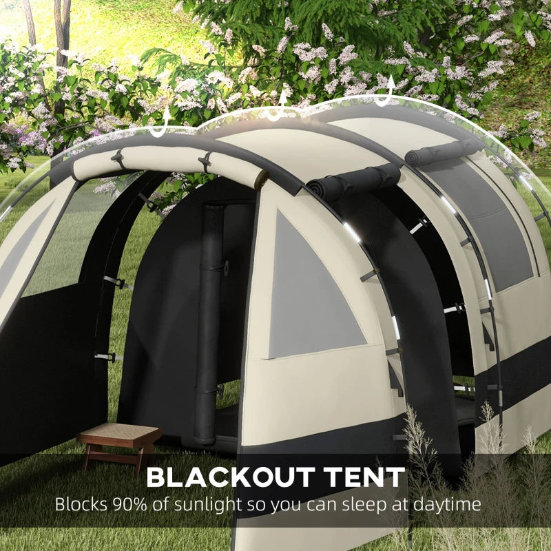 4-Person Double-Room Blackout Camping Tent Set - Khaki