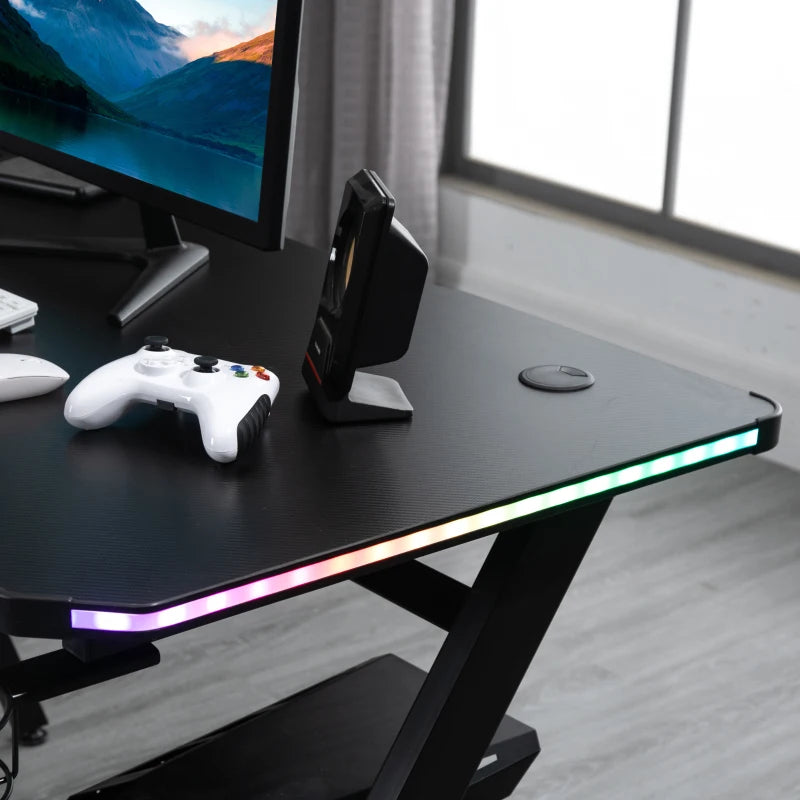 Black Carbon Fibre Gaming Desk with RGB Lights