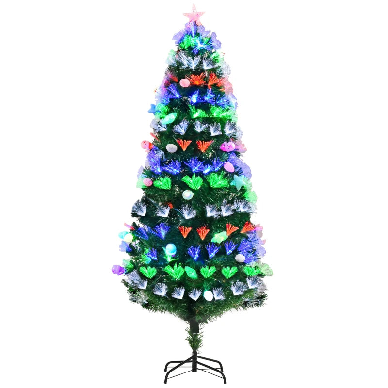 6FT Green Pre-Lit Christmas Tree with Fibre Optic Baubles and LED Lights