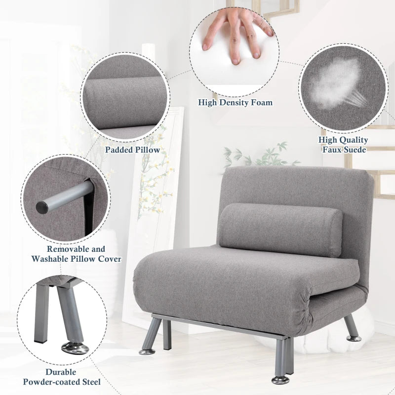 Grey Adjustable Back Futon Chair
