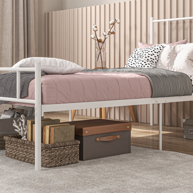 Metal Single Bed Frame with Headboard, Footboard, and Storage - Black